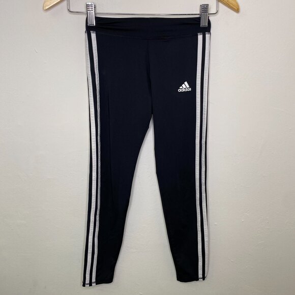 Adidas Girls Size 7/8 Youth Active Pants Black with White Stripes - Picture 4 of 6